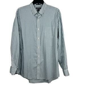 Lands End Dress shirt Men's XXL traditional fit Oxford green\ white check